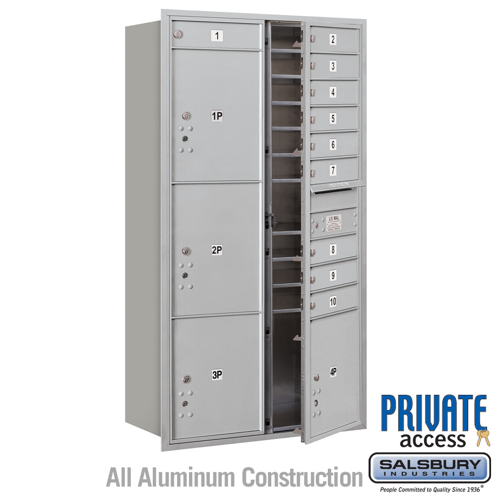 Maximum Height Recessed Mounted 4C Horizontal Mailbox with 10 Doors and 4 Parcel Lockers - Front Loading