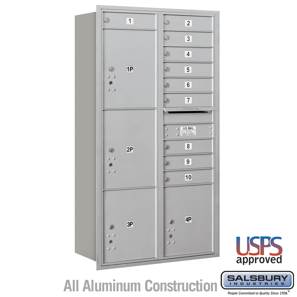 Maximum Height Recessed Mounted 4C Horizontal Mailbox with 10 Doors and 4 Parcel Lockers - Rear Loading