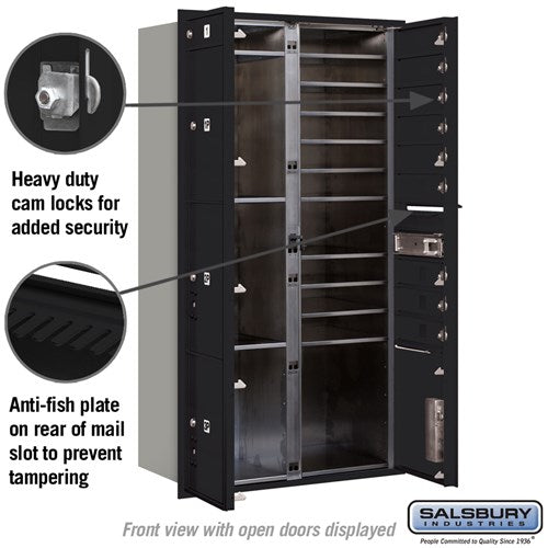 Maximum Height Recessed Mounted 4C Horizontal Mailbox with 10 Doors and 4 Parcel Lockers in Black with USPS Access