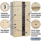 Maximum Height Recessed Mounted 4C Horizontal Mailbox with 10 Doors and 4 Parcel Lockers in Sandstone with USPS Access