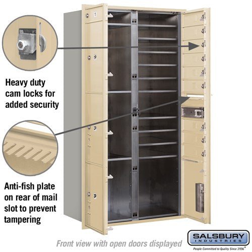 Maximum Height Recessed Mounted 4C Horizontal Mailbox with 10 Doors and 4 Parcel Lockers in Sandstone with USPS Access