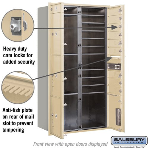 Maximum Height Recessed Mounted 4C Horizontal Mailbox with 10 Doors and 4 Parcel Lockers in Sandstone with USPS Access