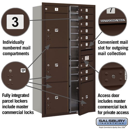 Maximum Height Recessed Mounted 4C Horizontal Mailbox with 10 Doors and 4 Parcel Lockers - Bronze - Private Access