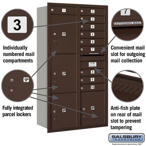 Maximum Height Recessed Mounted 4C Horizontal Mailbox with Parcel Lockers in Bronze