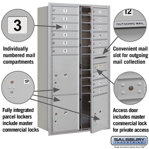 Maximum Height Recessed Mounted 4C Horizontal Mailbox with 15 Doors and 3 Parcel Lockers - Front Loading