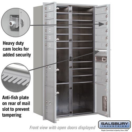 Maximum Height Recessed Mounted 4C Horizontal Mailbox with 15 Doors and 3 Parcel Lockers - Front Loading