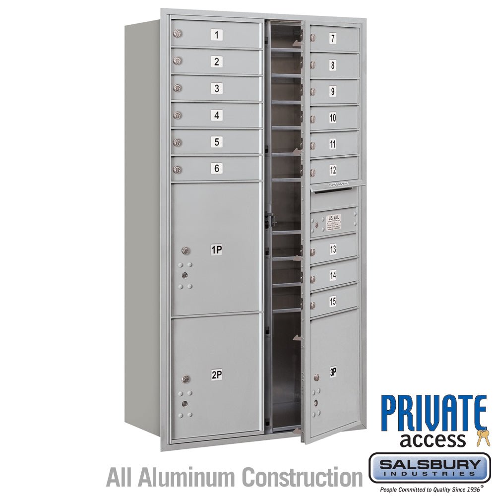 Maximum Height Recessed Mounted 4C Horizontal Mailbox with 15 Doors and 3 Parcel Lockers - Front Loading