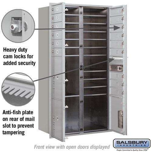 Maximum Height Recessed Mounted 4C Horizontal Mailbox with 15 Doors and 3 Parcel Lockers - Front Loading