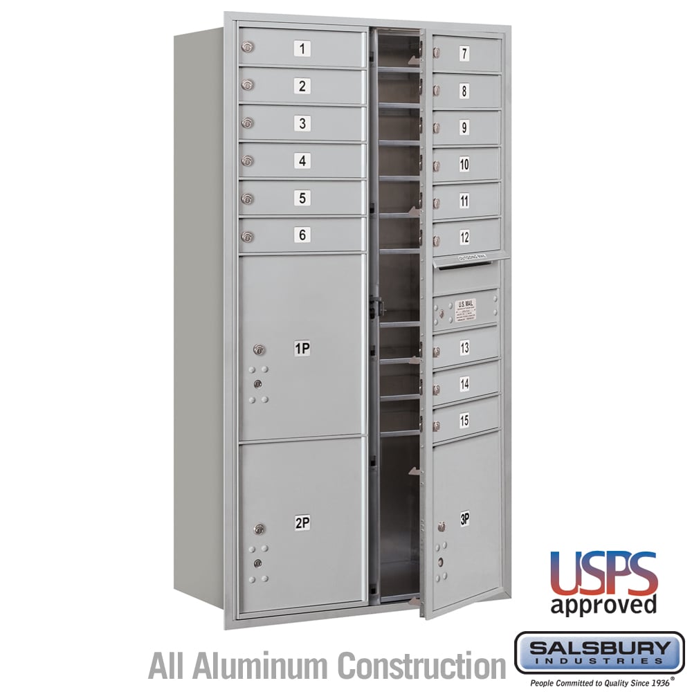 Salsbury 3700 Horizontal Series Recessed-Mount Mailbox with 3 Parcel Lockers