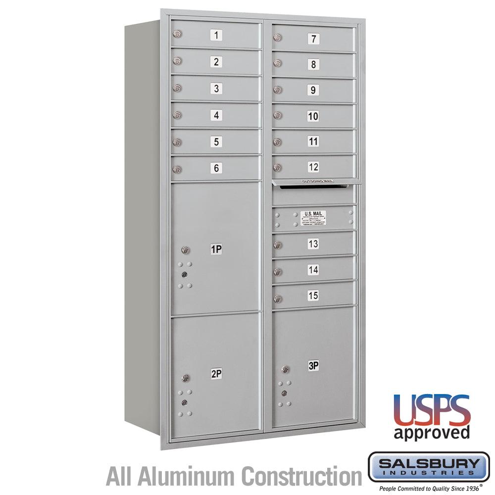 Maximum Height Recessed Mounted 4C Horizontal Mailbox with 15 Doors and 3 Parcel Lockers - Rear Loading