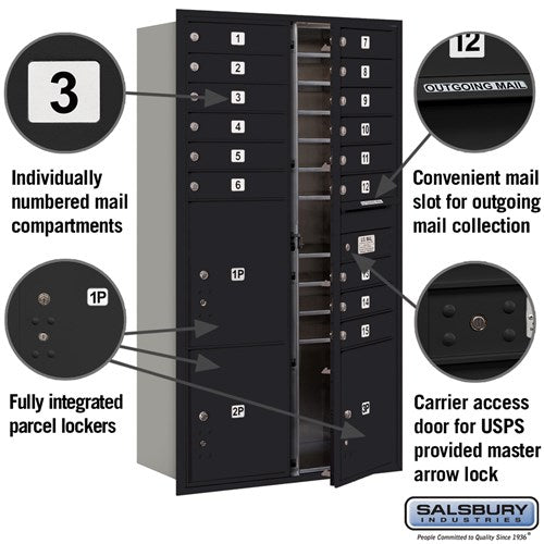 Maximum Height Recessed Mounted 4C Horizontal Mailbox with 15 Doors and 3 Parcel Lockers - Front Loading