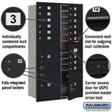 Maximum Height Recessed Mounted 4C Horizontal Mailbox with 15 Doors and 3 Parcel Lockers - Front Loading