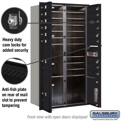 Maximum Height Recessed Mounted 4C Horizontal Mailbox with 15 Doors and 3 Parcel Lockers - Front Loading
