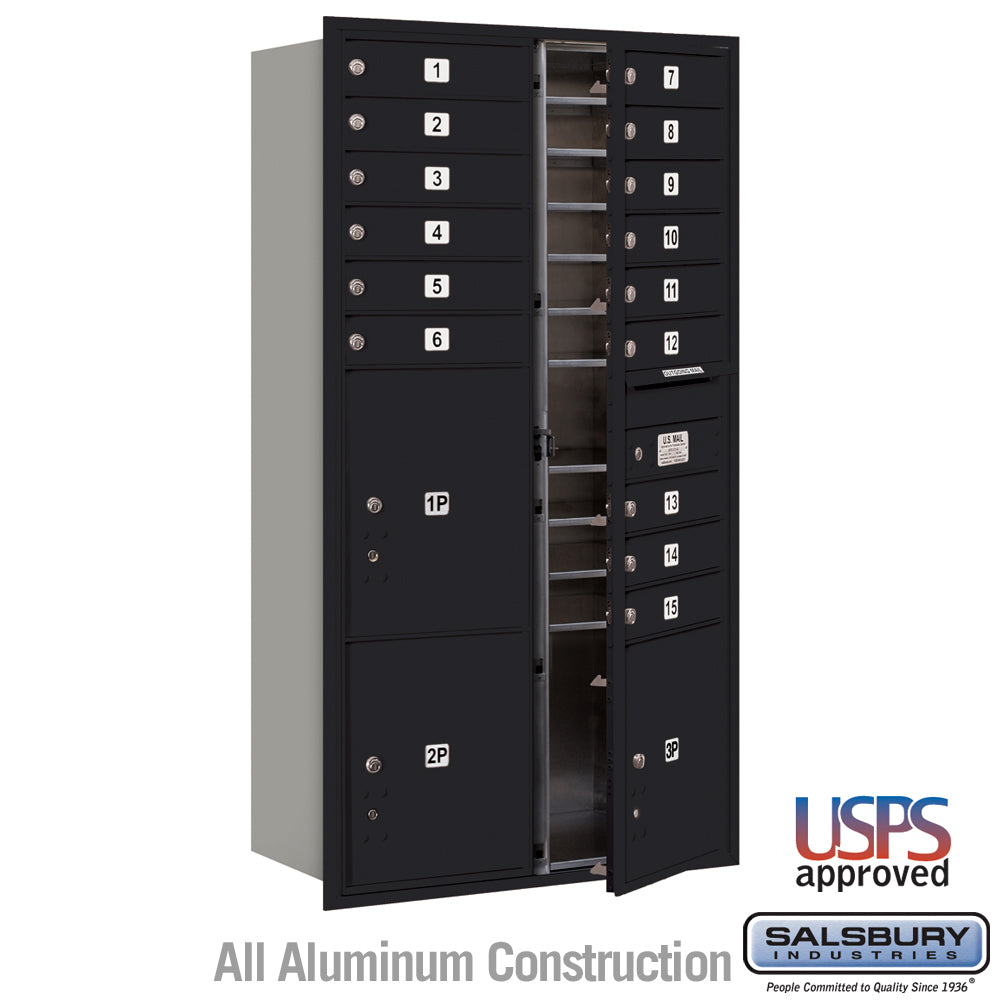 Maximum Height Recessed Mounted 4C Horizontal Mailbox with 15 Doors and 3 Parcel Lockers - Front Loading