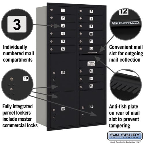 Maximum Height Recessed Mounted 4C Horizontal Mailbox with 15 Doors and 3 Parcel Lockers - Rear Loading