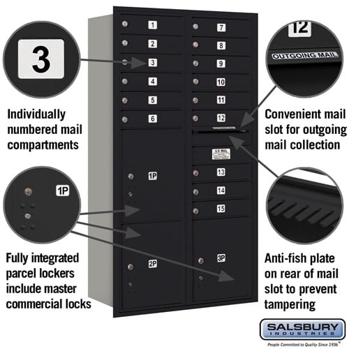 Maximum Height Recessed Mounted 4C Horizontal Mailbox with 15 Doors and 3 Parcel Lockers - Rear Loading