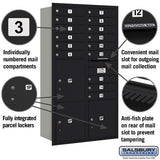 Maximum Height Recessed Mounted 4C Horizontal Mailbox with 15 Doors and 3 Parcel Lockers - Rear Loading