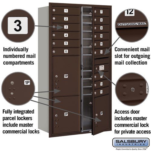 Maximum Height Recessed Mounted 4C Horizontal Mailbox with Parcel Lockers in Bronze