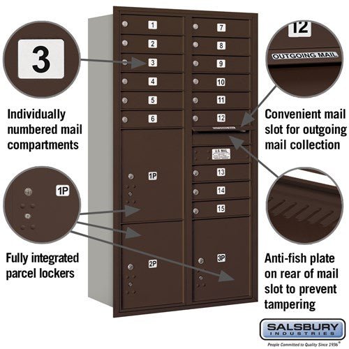 Maximum Height Recessed Mounted 4C Horizontal Mailbox with Parcel Lockers in Bronze