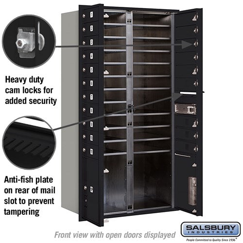 Maximum Height Recessed Mounted 4C Horizontal Mailbox with 20 Doors and 2 Parcel Lockers - Black - Rear Loading