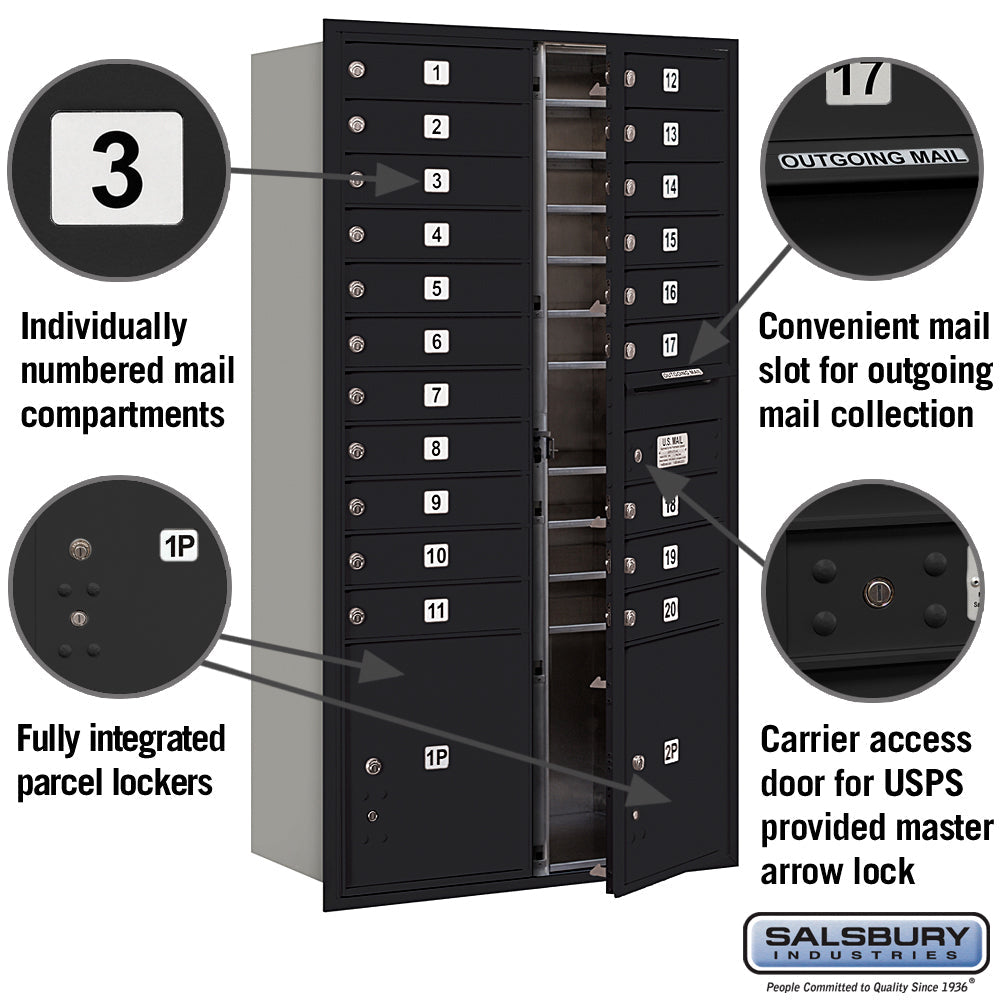 Maximum Height Recessed Mounted 4C Horizontal Mailbox with 6 Doors and 2 Parcel Lockers - Black - USPS Access