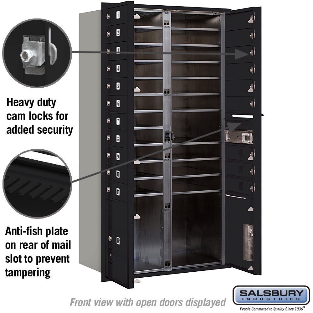 Maximum Height Recessed Mounted 4C Horizontal Mailbox with 6 Doors and 2 Parcel Lockers - Black - USPS Access