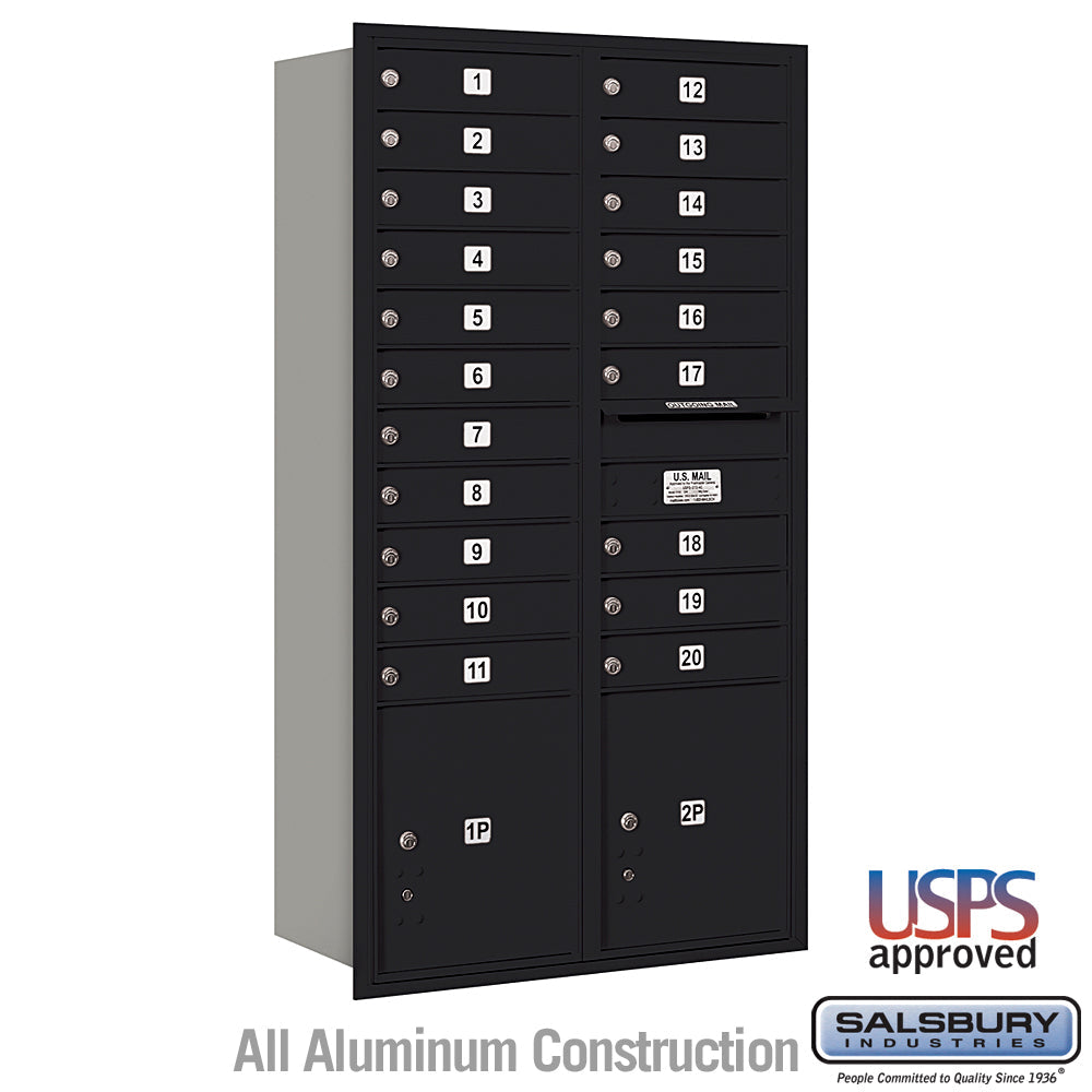 Maximum Height Recessed Mounted 4C Horizontal Mailbox with 20 Doors and 2 Parcel Lockers - Black - Rear Loading