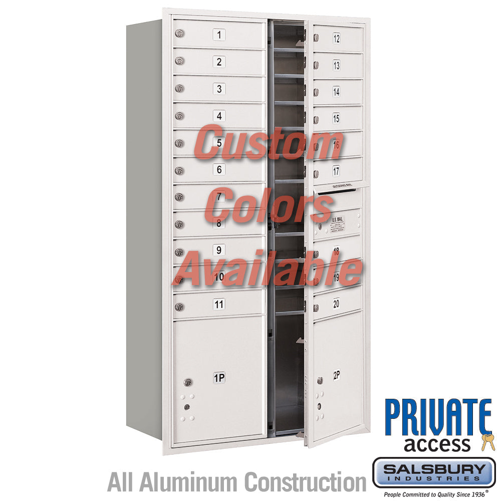 Recessed Mounted 4C Horizontal Mailbox with Master Commercial Locks - Maximum Height Unit - Double Column - 20 MB1 Doors / 2 PL4.5 Parcel Lockers - Custom Color - Front Loading - Private Access
