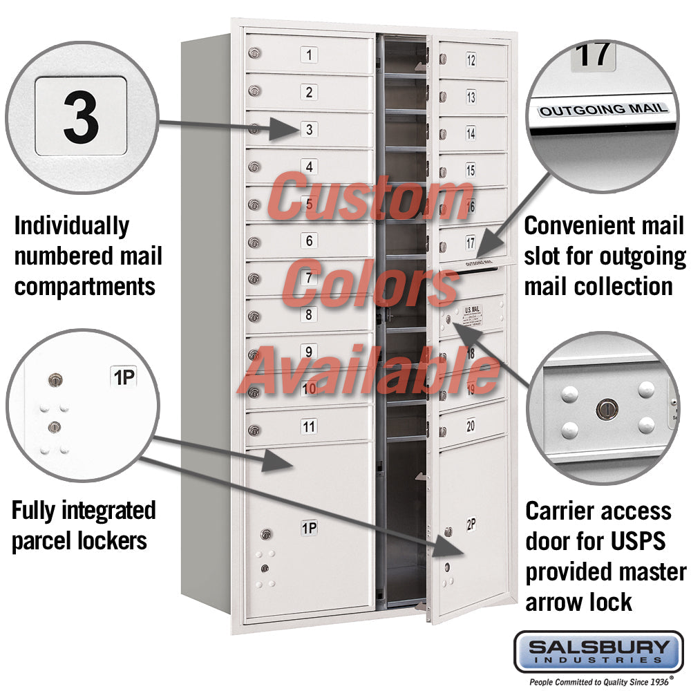 Recessed Mounted 4C Horizontal Mailbox – Maximum Height, Double Column, Custom Color, Front Loading, USPS Access