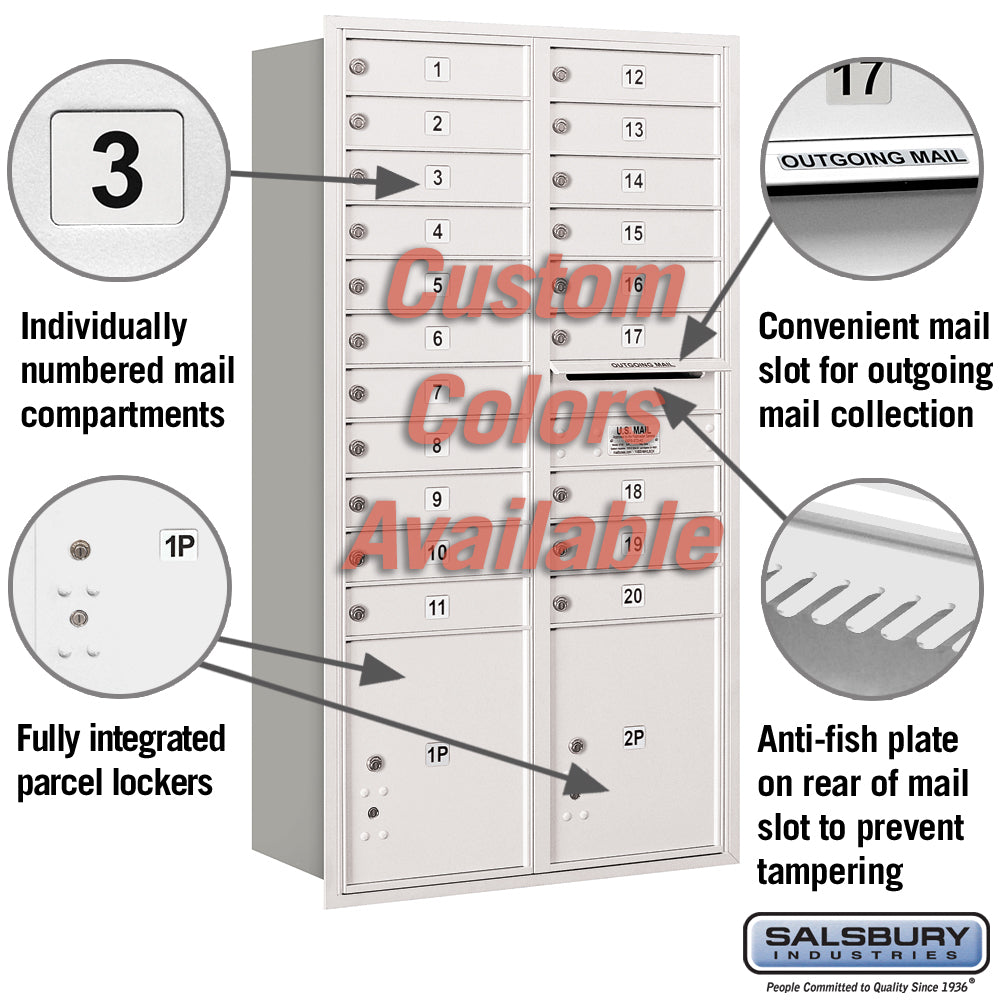 Recessed Mounted 4C Horizontal Mailbox - Maximum Height Unit with Double Column and Parcel Lockers