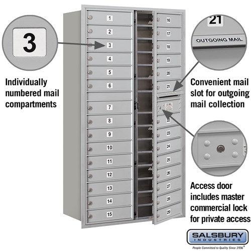 Maximum Height Recessed Mounted 4C Horizontal Mailbox with 29 Doors - Private Access