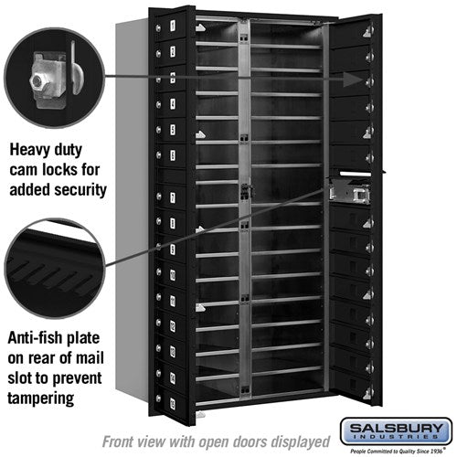 Maximum Height Recessed Mounted 4C Horizontal Mailbox with 29 Doors - Black - Private Access