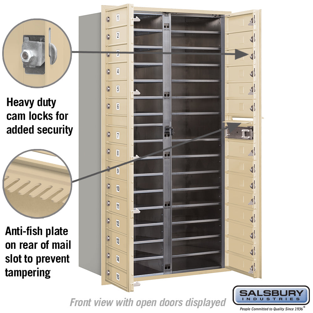 Maximum Height Recessed Mounted 4C Horizontal Mailbox with 29 Doors - Sandstone - Rear Loading