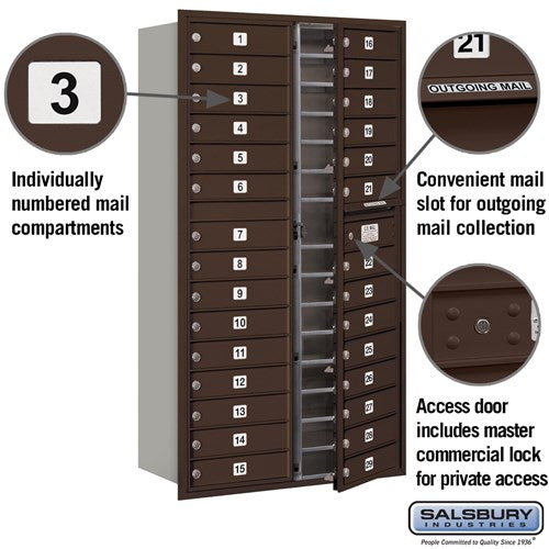 Maximum Height Recessed Mounted 4C Horizontal Mailbox with 29 Doors - Bronze - Private Access