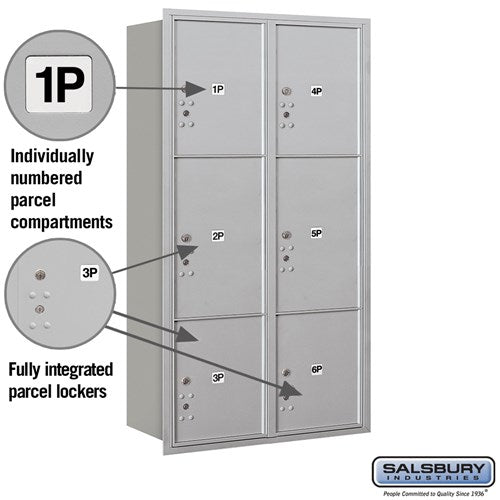 Maximum Height Recessed Mounted Parcel Locker with 6 Compartments - Rear Loading