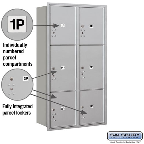 Maximum Height Recessed Mounted Parcel Locker with 6 Compartments - Rear Loading