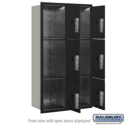 Maximum Height Recessed Mounted 4C Horizontal Parcel Locker with 6 Parcel Lockers in Black with USPS Access - Front Loading