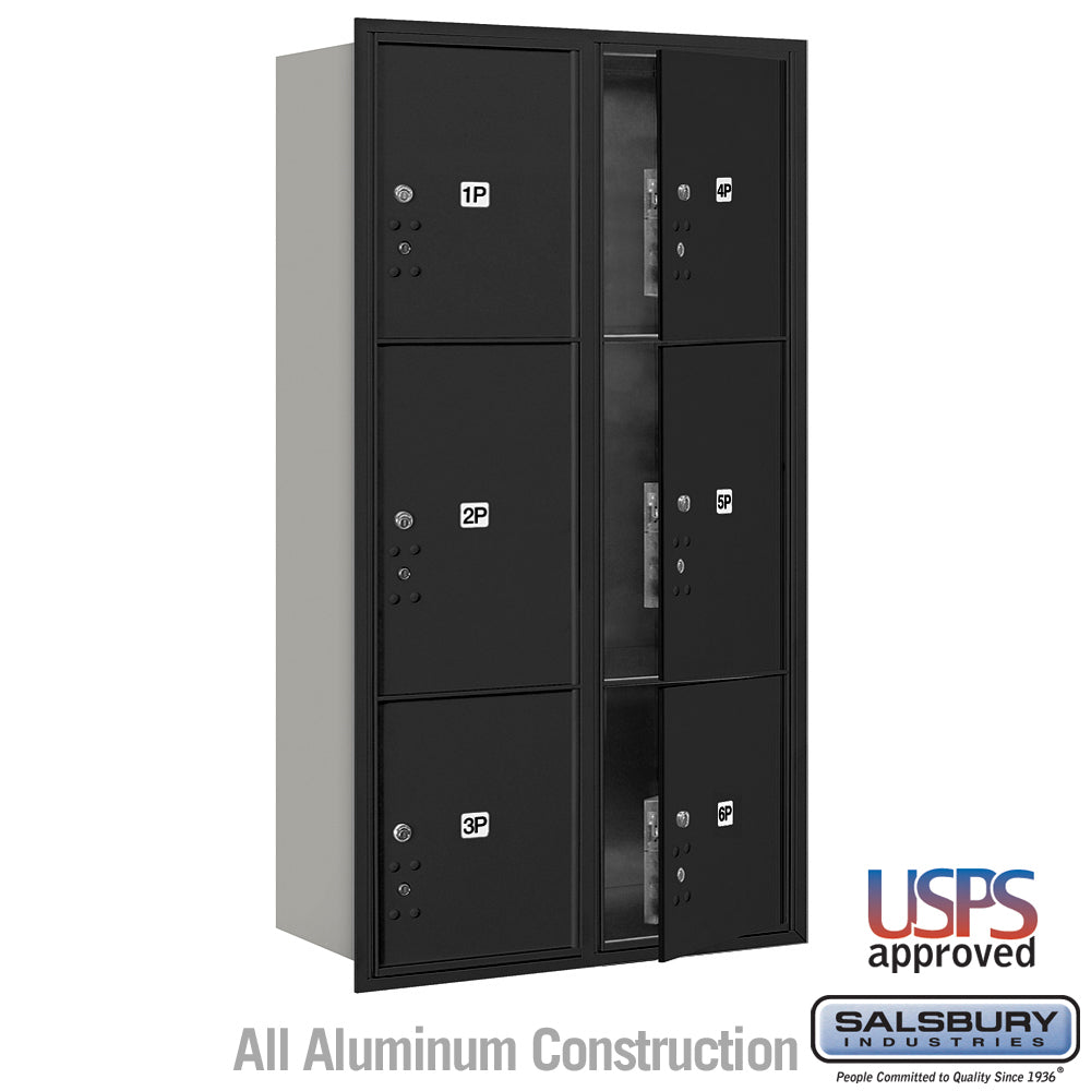Maximum Height Recessed Mounted 4C Horizontal Parcel Locker with 6 Parcel Lockers in Black with USPS Access - Front Loading