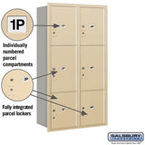 Maximum Height Recessed Mounted Parcel Locker with 6 Compartments - Sandstone - Rear Loading