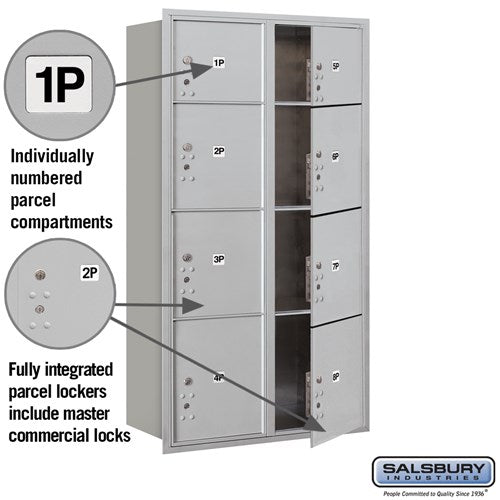 Maximum Height Recessed Mounted Parcel Locker with 8 Compartments - Front Loading