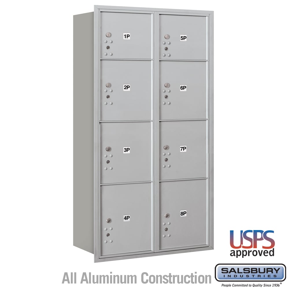 Salsbury Recessed Mounted 4C Horizontal Mailbox with Parcel Lockers, Rear Loading