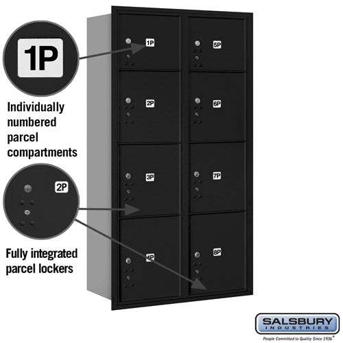 Maximum Height Recessed Mounted 4C Horizontal Parcel Locker with 8 Compartments - Black - Rear Loading