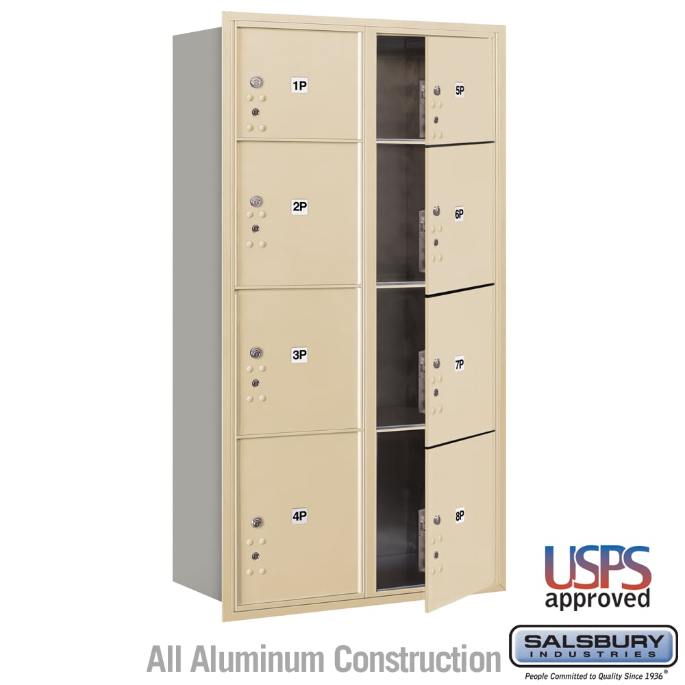 Maximum Height Recessed Mounted Parcel Locker with 8 Compartments - Sandstone Finish