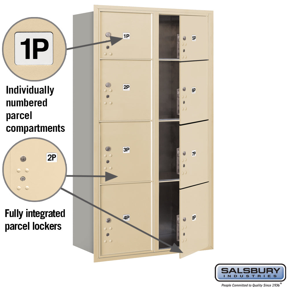 Salsbury Maximum Height Recessed Mounted Parcel Locker, 8 Compartments, Sandstone Finish
