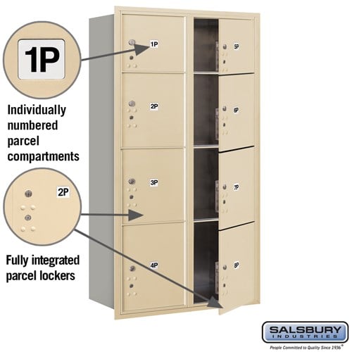 Maximum Height Recessed Mounted Parcel Locker with 8 Compartments - Sandstone Finish