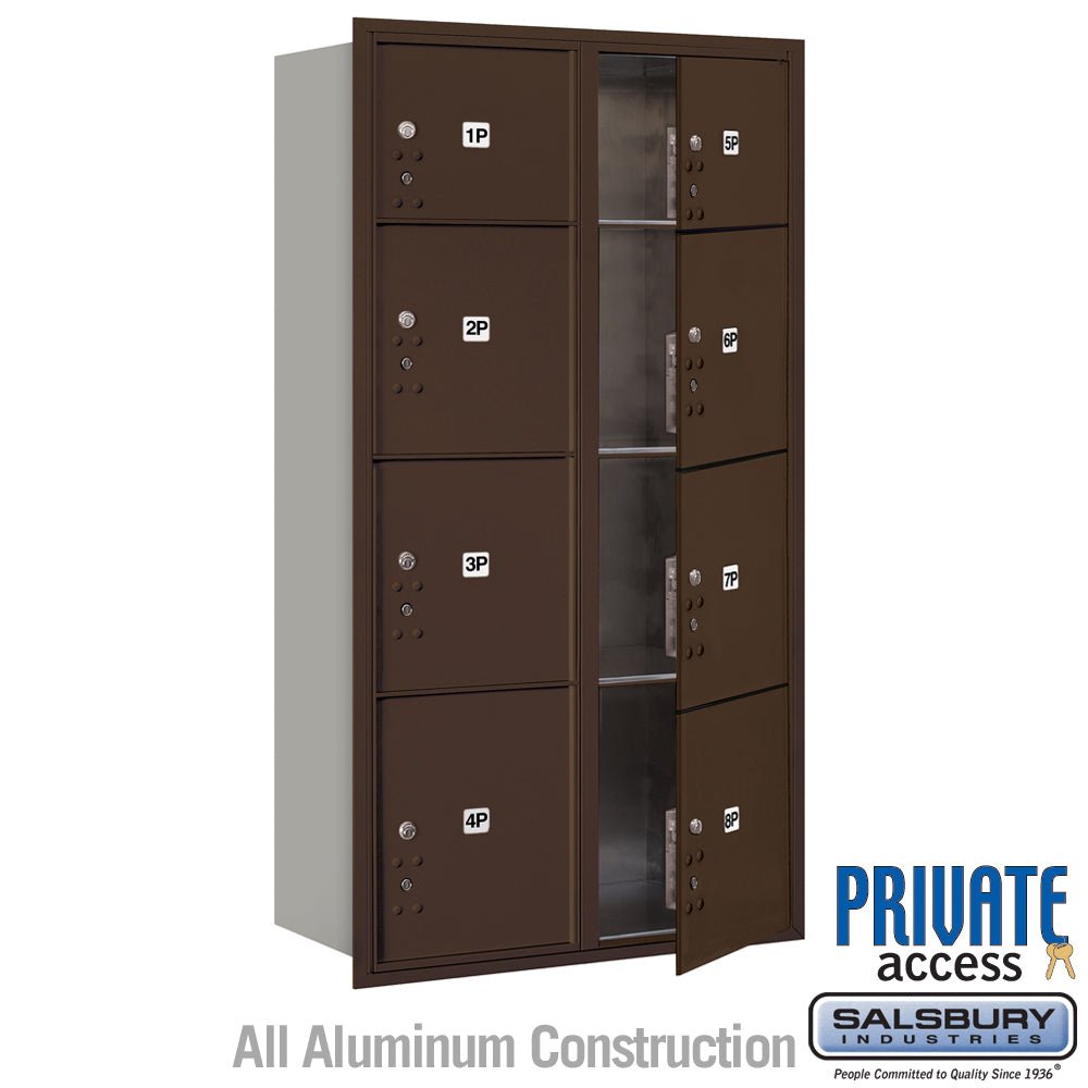 Maximum Height Recessed Mounted 4C Horizontal Parcel Locker with 8 Compartments - Bronze - Front Loading