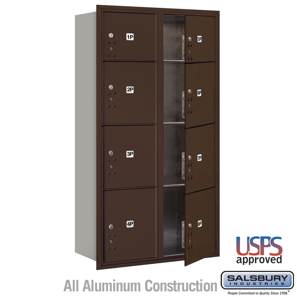 Maximum Height Recessed Mounted 4C Horizontal Parcel Locker with 8 Compartments in Bronze with USPS Access
