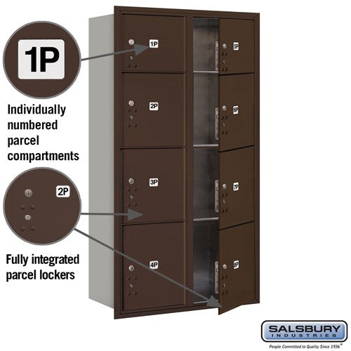 Maximum Height Recessed Mounted 4C Horizontal Parcel Locker with 8 Compartments in Bronze with USPS Access