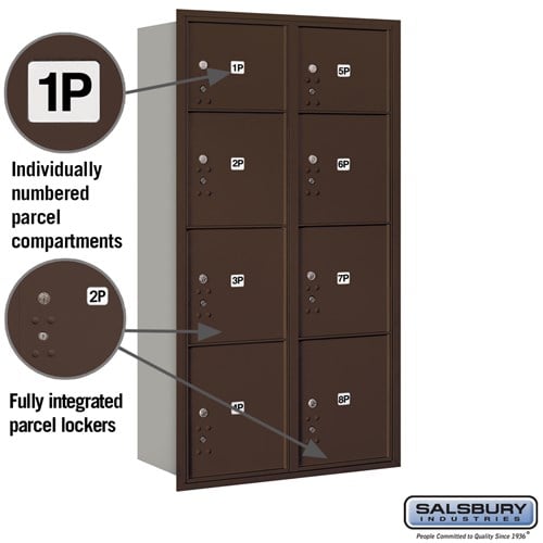 Maximum Height Recessed Mounted 4C Horizontal Parcel Locker with 8 Compartments - Bronze Rear Loading