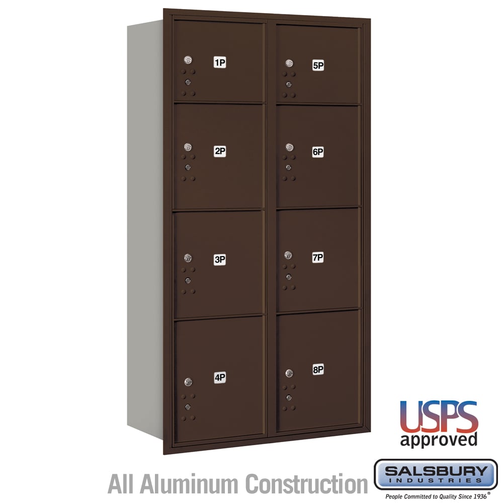 Maximum Height Recessed Mounted 4C Horizontal Parcel Locker with 8 Compartments - Bronze Rear Loading